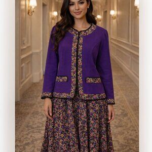 Vintage Matthew & David Cottagecore Floral Cardigan & Skirt Set Sz 8 Grannycore